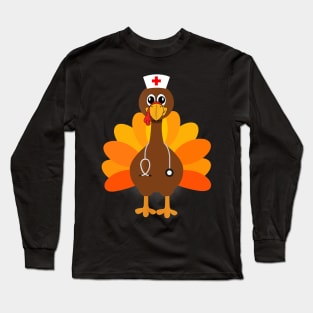 Thanksgiving Scrub Tops Women Turkey Nurse Holiday Nursing Long Sleeve T-Shirt